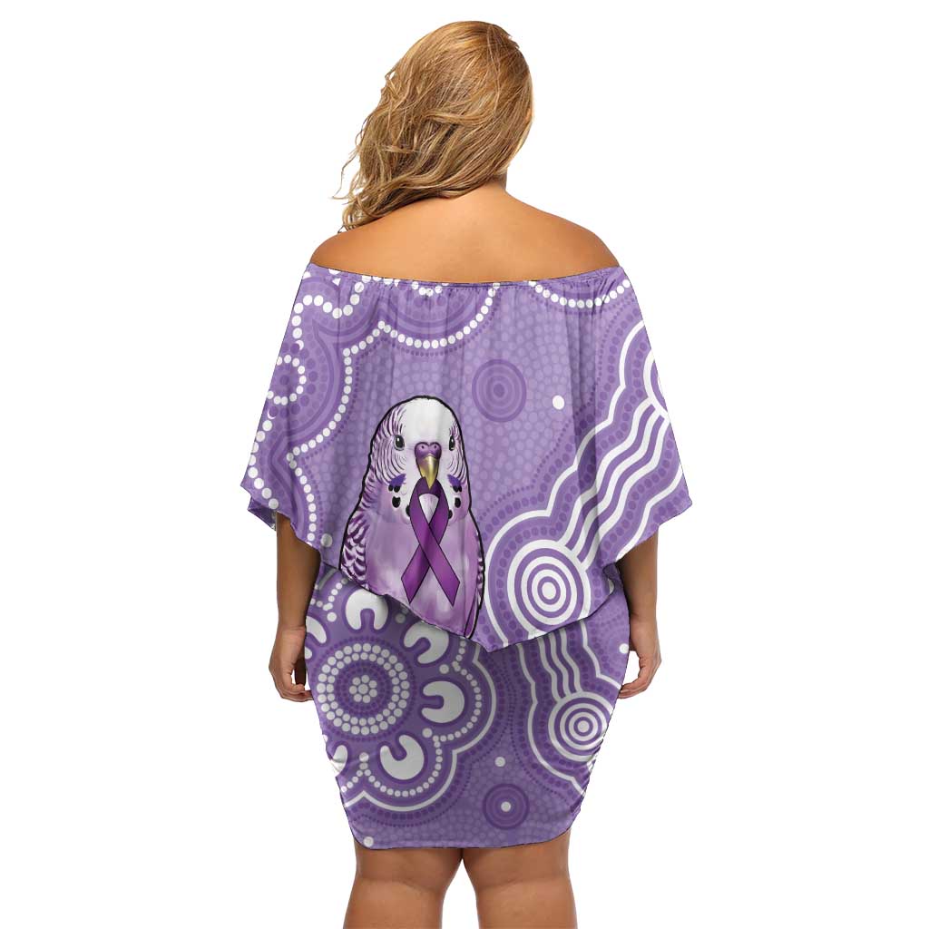 Australia Epilepsy Awareness Off Shoulder Short Dress Purple Budgerigar Plumeria Aboriginal - Aussie Hoodie