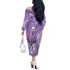 Australia Epilepsy Awareness Off The Shoulder Long Sleeve Dress Purple Budgerigar Plumeria Aboriginal - Aussie Hoodie