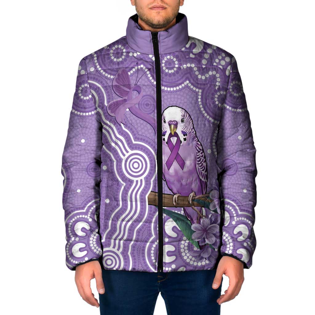 Australia Epilepsy Awareness Padded Jacket Purple Budgerigar Plumeria Aboriginal - Aussie Hoodie