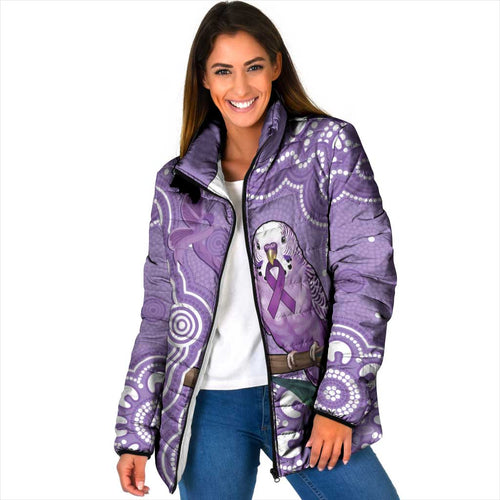 Australia Epilepsy Awareness Padded Jacket Purple Budgerigar Plumeria Aboriginal - Aussie Hoodie