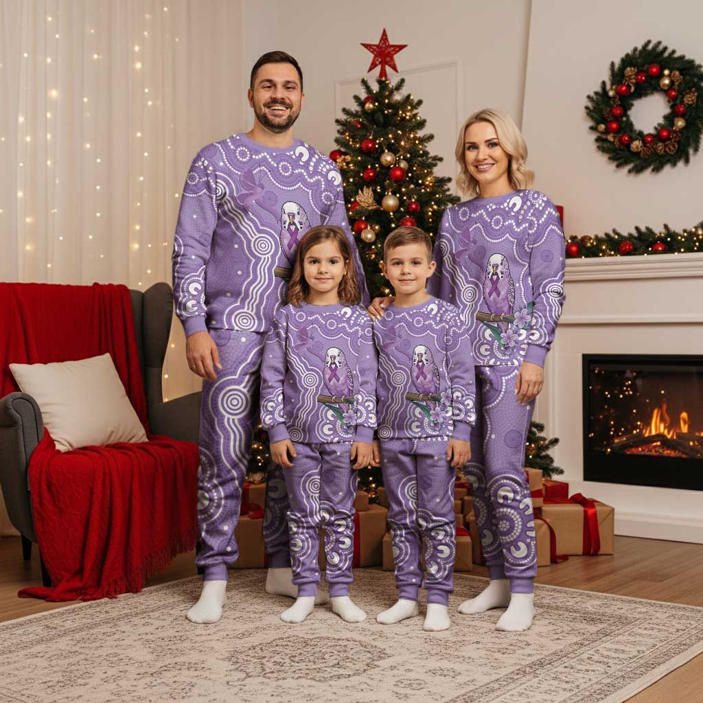 Australia Epilepsy Awareness Christmas Pajama Set Purple Budgerigar Plumeria Aboriginal - Aussie Hoodie