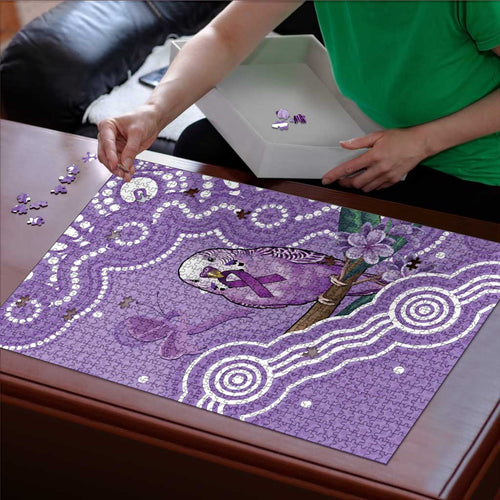 Australia Epilepsy Awareness Puzzle Purple Budgerigar Plumeria Aboriginal - Aussie Hoodie
