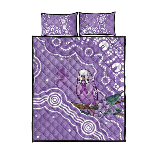 Australia Epilepsy Awareness Quilt Bed Set Purple Budgerigar Plumeria Aboriginal - Aussie Hoodie