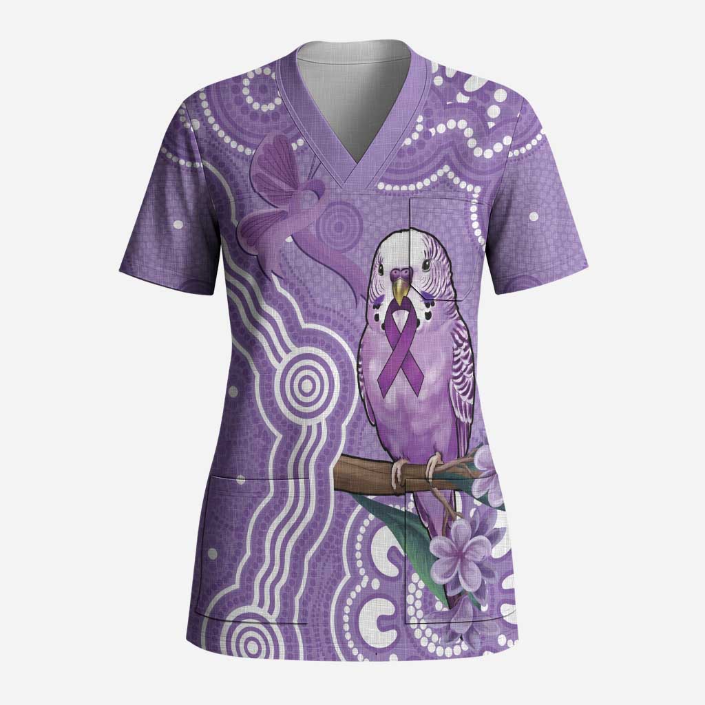 Australia Epilepsy Awareness Scrub Top Purple Budgerigar Plumeria Aboriginal - Aussie Hoodie