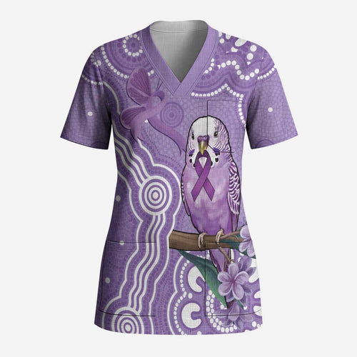 Australia Epilepsy Awareness Scrub Top Purple Budgerigar Plumeria Aboriginal - Aussie Hoodie
