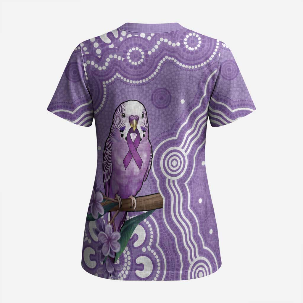 Australia Epilepsy Awareness Scrub Top Purple Budgerigar Plumeria Aboriginal - Aussie Hoodie