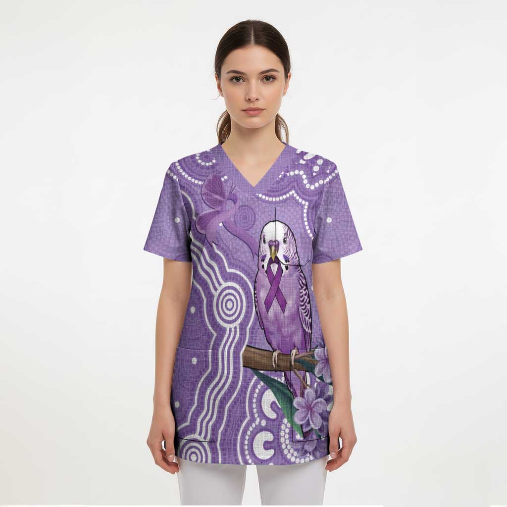 Australia Epilepsy Awareness Scrub Top Purple Budgerigar Plumeria Aboriginal - Aussie Hoodie