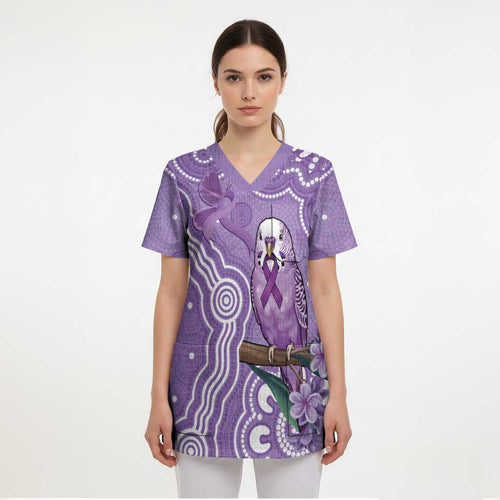 Australia Epilepsy Awareness Scrub Top Purple Budgerigar Plumeria Aboriginal - Aussie Hoodie