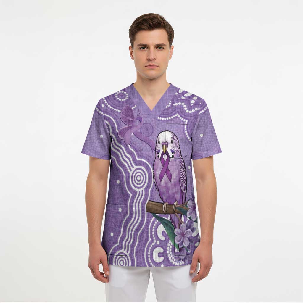 Australia Epilepsy Awareness Scrub Top Purple Budgerigar Plumeria Aboriginal - Aussie Hoodie