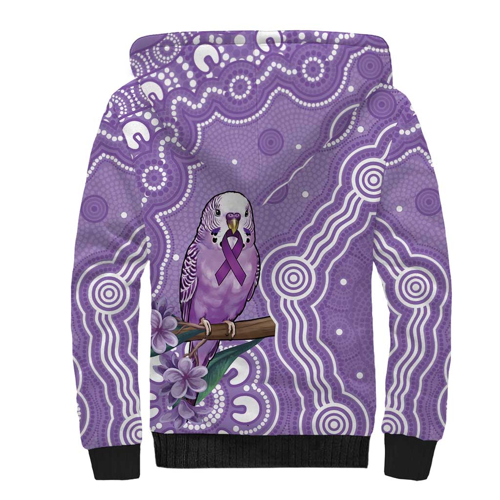 Australia Epilepsy Awareness Sherpa Hoodie Purple Budgerigar Plumeria Aboriginal - Aussie Hoodie