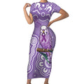 Australia Epilepsy Awareness Short Sleeve Bodycon Dress Purple Budgerigar Plumeria Aboriginal - Aussie Hoodie