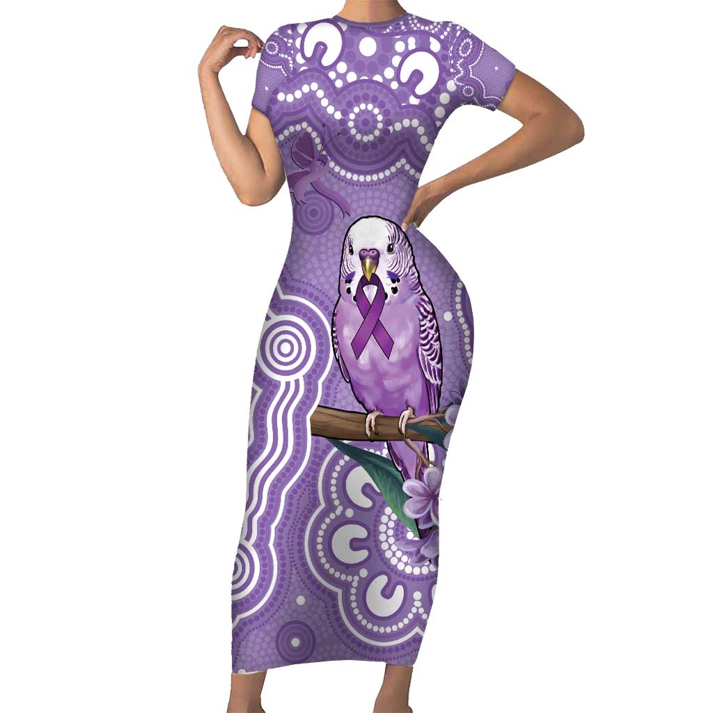 Australia Epilepsy Awareness Short Sleeve Bodycon Dress Purple Budgerigar Plumeria Aboriginal - Aussie Hoodie