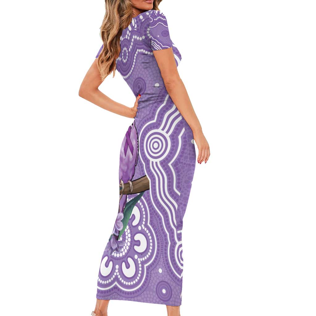 Australia Epilepsy Awareness Short Sleeve Bodycon Dress Purple Budgerigar Plumeria Aboriginal - Aussie Hoodie