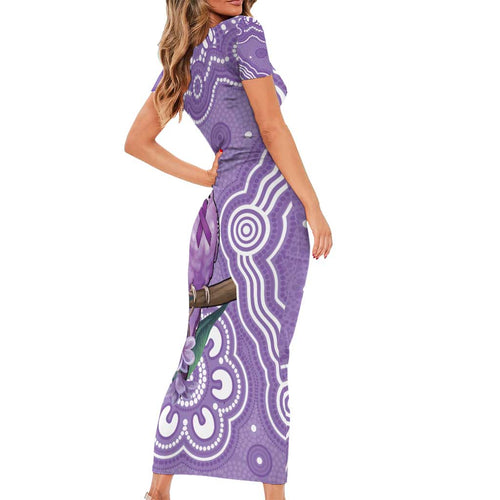 Australia Epilepsy Awareness Short Sleeve Bodycon Dress Purple Budgerigar Plumeria Aboriginal - Aussie Hoodie