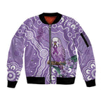 Australia Epilepsy Awareness Sleeve Zip Bomber Jacket Purple Budgerigar Plumeria Aboriginal - Aussie Hoodie