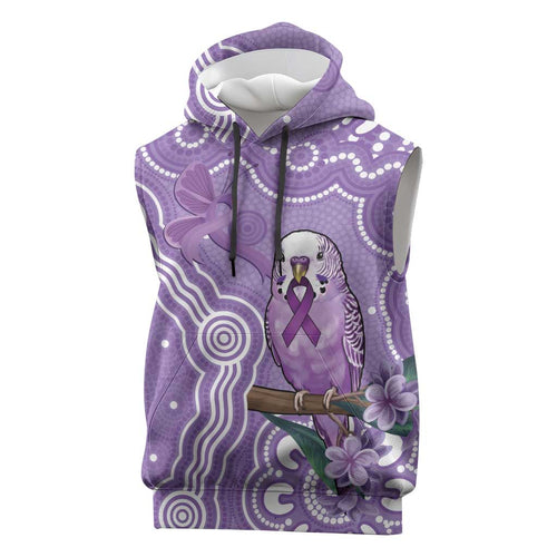Australia Epilepsy Awareness Sleeveless Hoodie Purple Budgerigar Plumeria Aboriginal - Aussie Hoodie