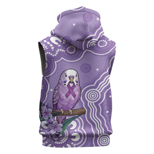 Australia Epilepsy Awareness Sleeveless Hoodie Purple Budgerigar Plumeria Aboriginal - Aussie Hoodie