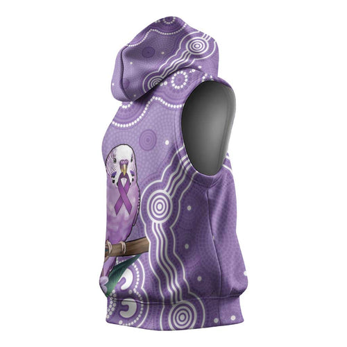 Australia Epilepsy Awareness Sleeveless Hoodie Purple Budgerigar Plumeria Aboriginal - Aussie Hoodie