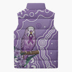 Australia Epilepsy Awareness Sleeveless Puffer Jacket Purple Budgerigar Plumeria Aboriginal - Aussie Hoodie
