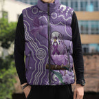 Australia Epilepsy Awareness Sleeveless Puffer Jacket Purple Budgerigar Plumeria Aboriginal - Aussie Hoodie