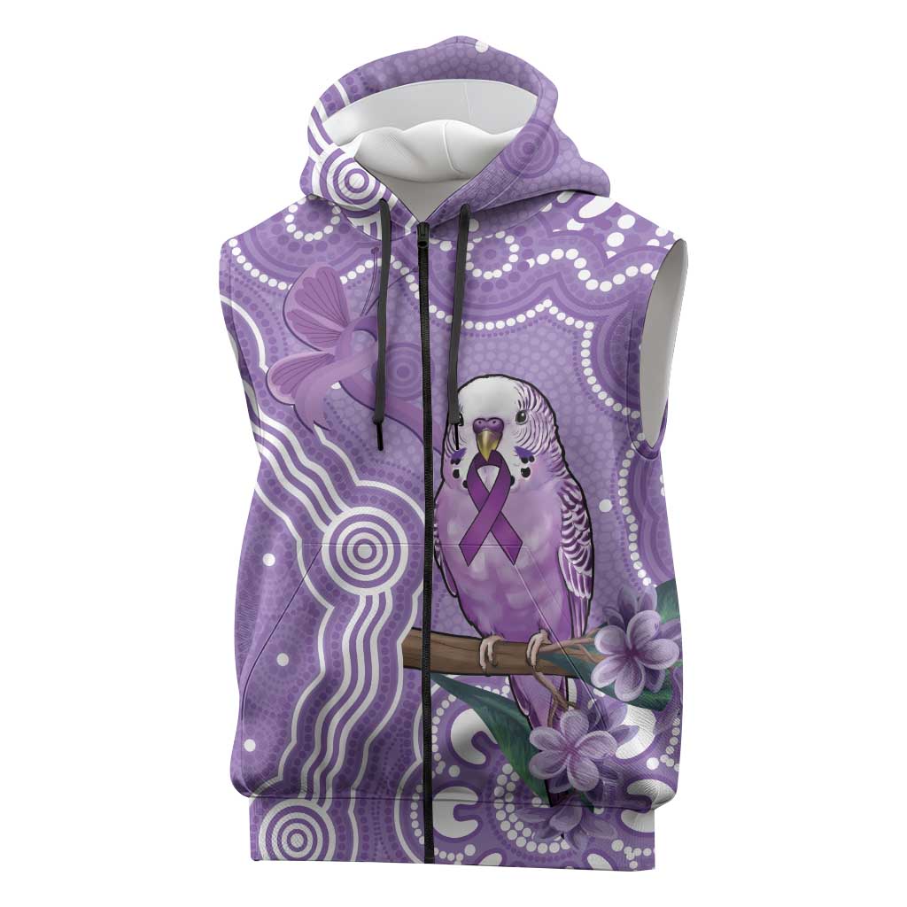 Australia Epilepsy Awareness Sleeveless Zip Hoodie Purple Budgerigar Plumeria Aboriginal LT14