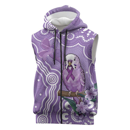 Australia Epilepsy Awareness Sleeveless Zip Hoodie Purple Budgerigar Plumeria Aboriginal LT14