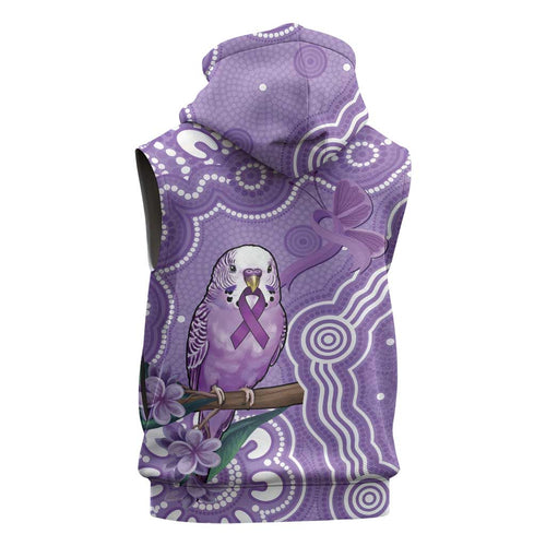Australia Epilepsy Awareness Sleeveless Zip Hoodie Purple Budgerigar Plumeria Aboriginal LT14