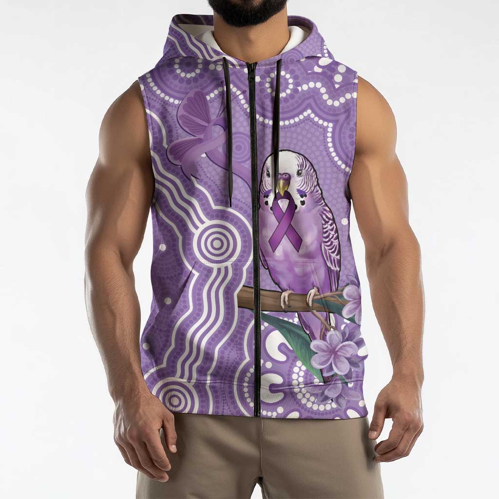 Australia Epilepsy Awareness Sleeveless Zip Hoodie Purple Budgerigar Plumeria Aboriginal LT14