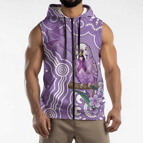 Australia Epilepsy Awareness Sleeveless Zip Hoodie Purple Budgerigar Plumeria Aboriginal LT14