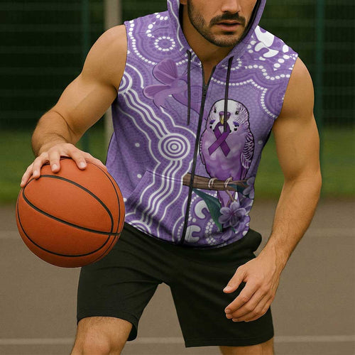 Australia Epilepsy Awareness Sleeveless Zip Hoodie Purple Budgerigar Plumeria Aboriginal LT14