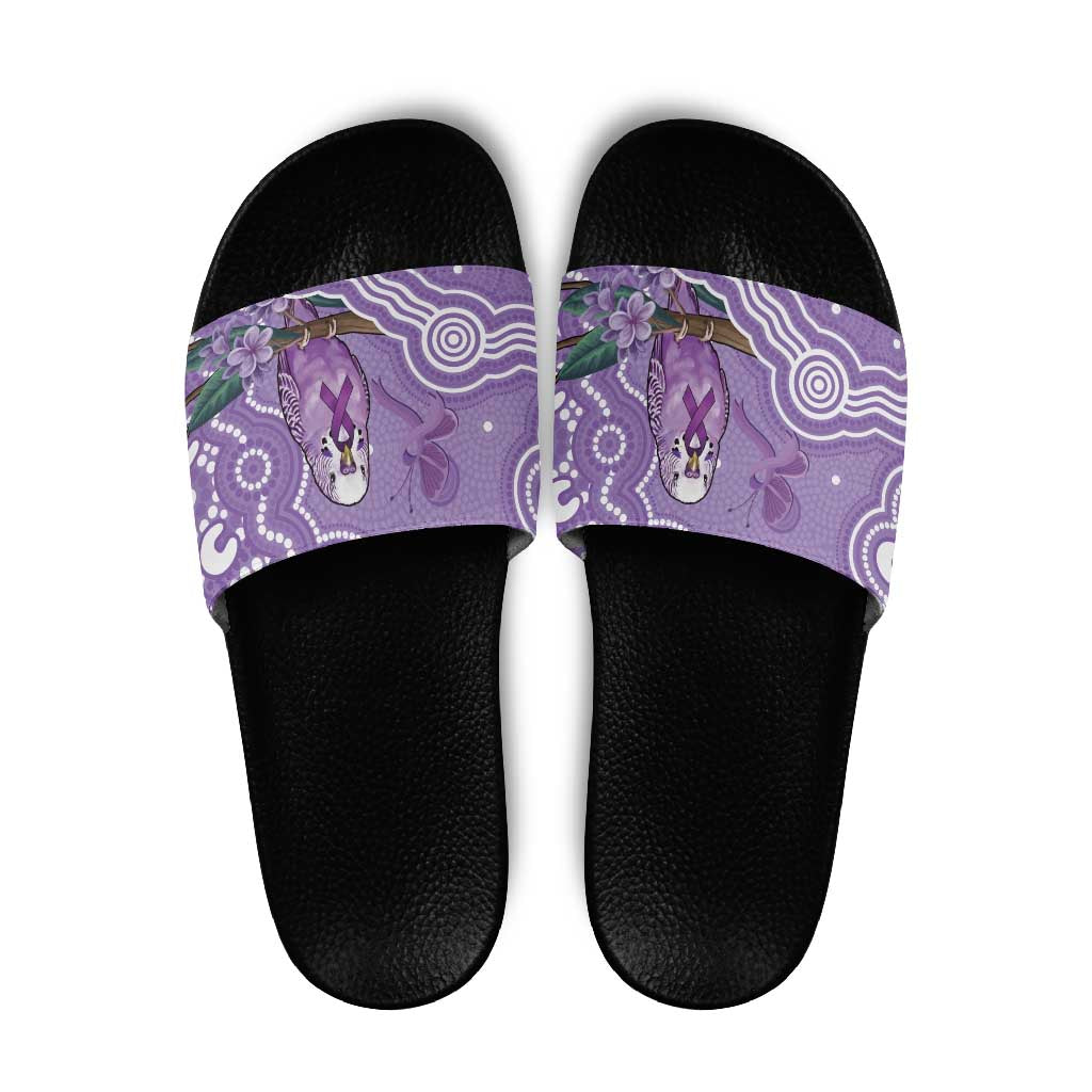 Australia Epilepsy Awareness Slide Sandals Purple Budgerigar Plumeria Aboriginal - Aussie Hoodie