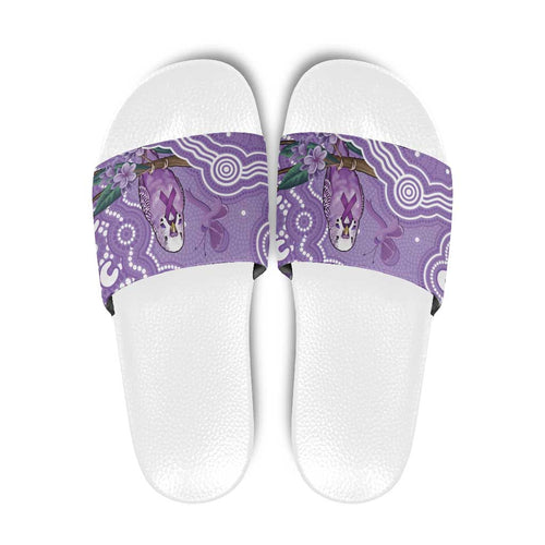 Australia Epilepsy Awareness Slide Sandals Purple Budgerigar Plumeria Aboriginal - Aussie Hoodie