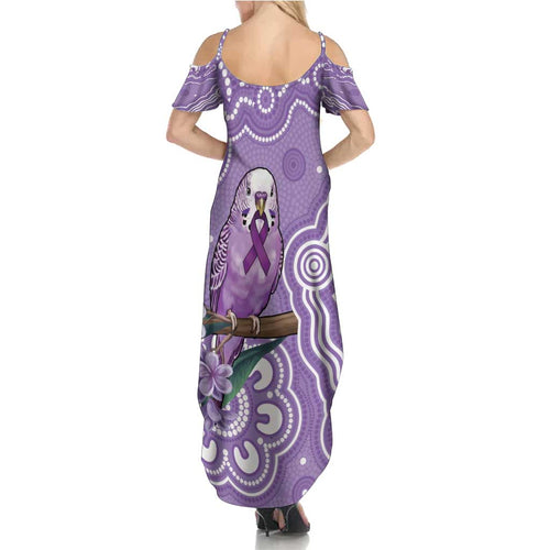 Australia Epilepsy Awareness Summer Maxi Dress Purple Budgerigar Plumeria Aboriginal - Aussie Hoodie