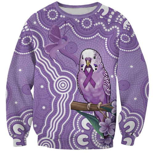 Australia Epilepsy Awareness Sweatshirt Purple Budgerigar Plumeria Aboriginal - Aussie Hoodie