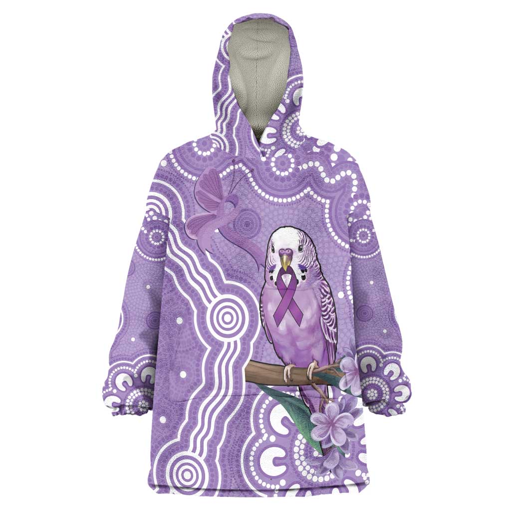 Australia Epilepsy Awareness Wearable Blanket Hoodie Purple Budgerigar Plumeria Aboriginal - Aussie Hoodie