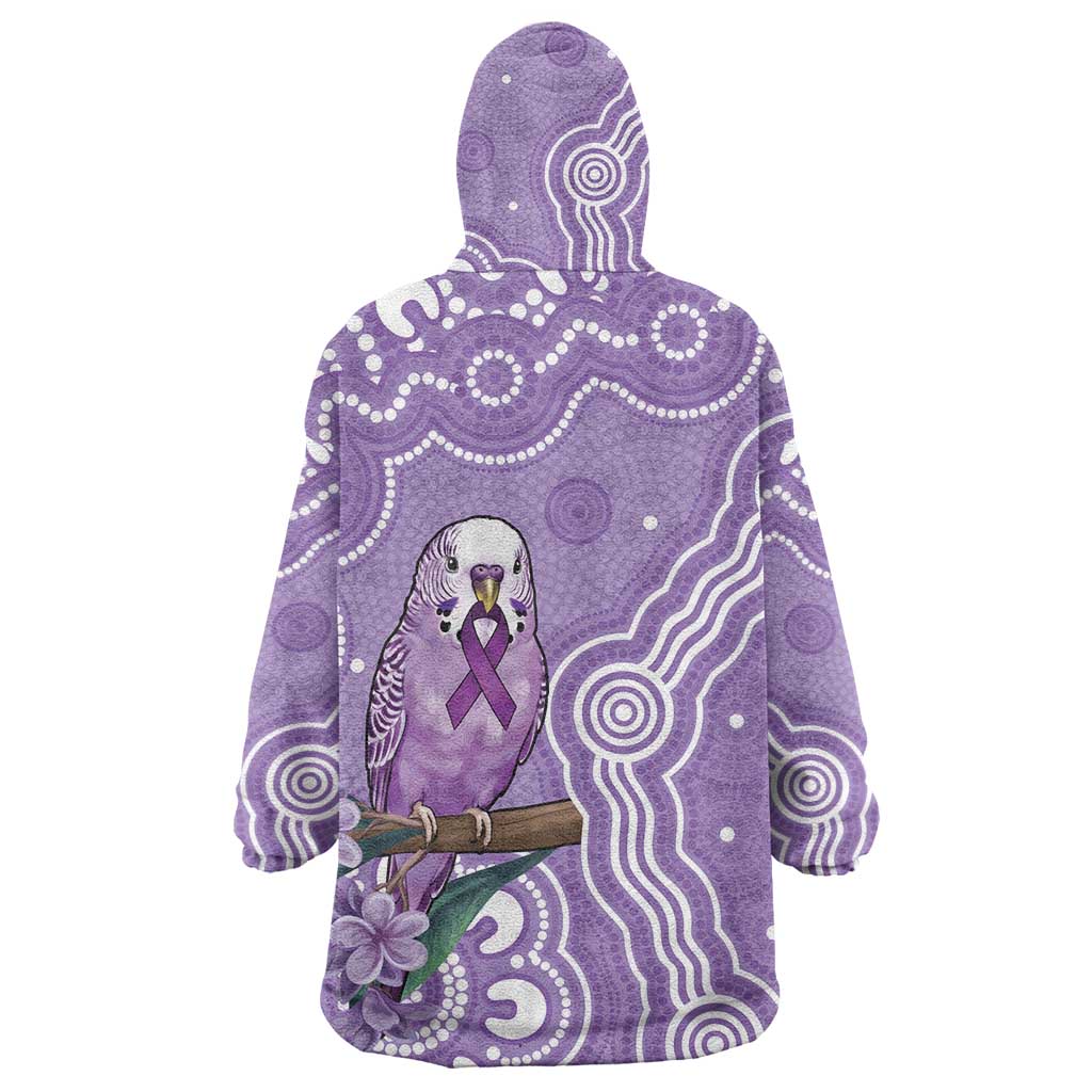 Australia Epilepsy Awareness Wearable Blanket Hoodie Purple Budgerigar Plumeria Aboriginal - Aussie Hoodie