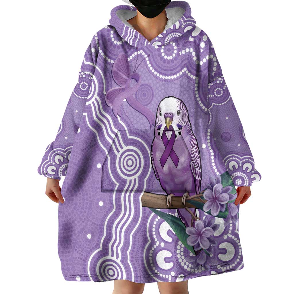 Australia Epilepsy Awareness Wearable Blanket Hoodie Purple Budgerigar Plumeria Aboriginal - Aussie Hoodie