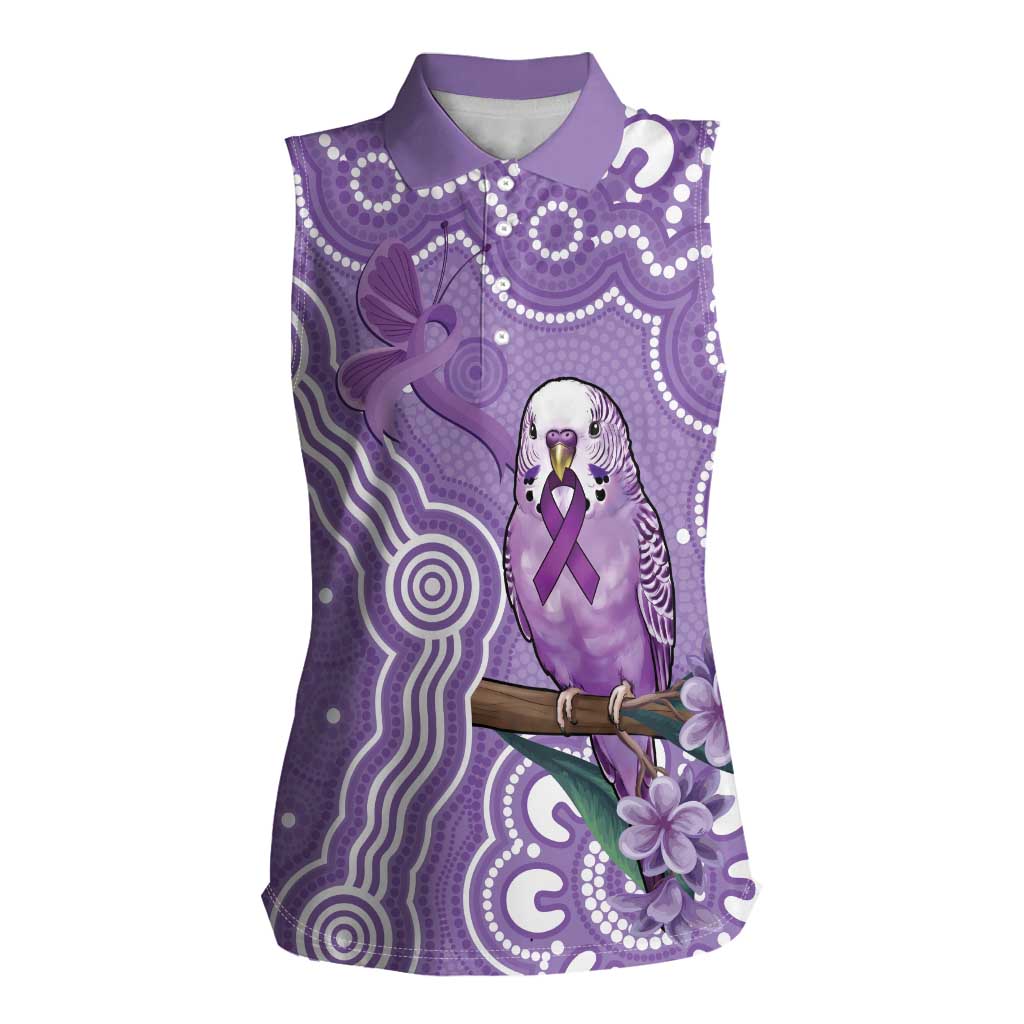 Australia Epilepsy Awareness Women Sleeveless Polo Shirt Purple Budgerigar Plumeria Aboriginal - Aussie Hoodie