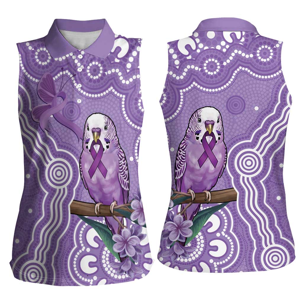 Australia Epilepsy Awareness Women Sleeveless Polo Shirt Purple Budgerigar Plumeria Aboriginal - Aussie Hoodie