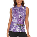 Australia Epilepsy Awareness Women Sleeveless Polo Shirt Purple Budgerigar Plumeria Aboriginal - Aussie Hoodie