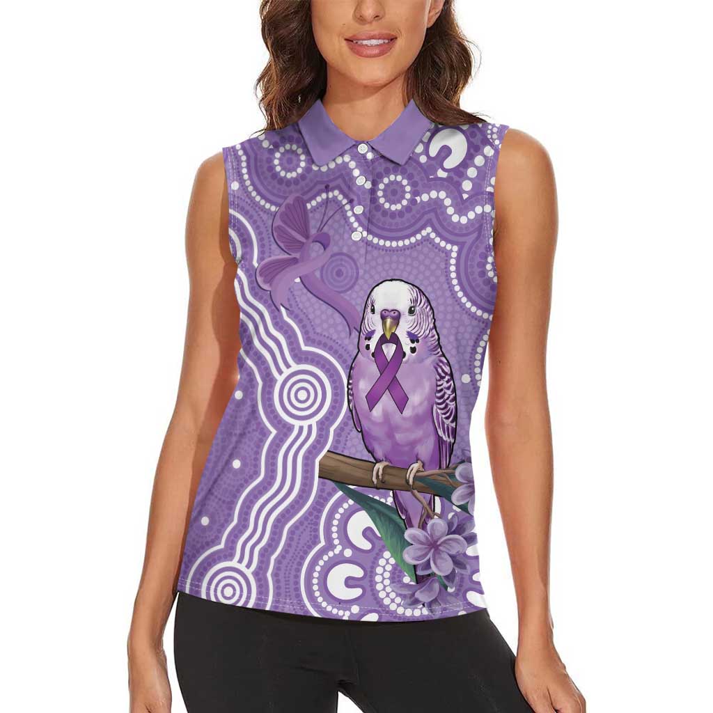 Australia Epilepsy Awareness Women Sleeveless Polo Shirt Purple Budgerigar Plumeria Aboriginal - Aussie Hoodie