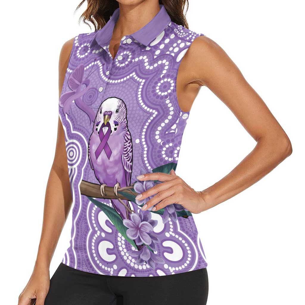 Australia Epilepsy Awareness Women Sleeveless Polo Shirt Purple Budgerigar Plumeria Aboriginal - Aussie Hoodie