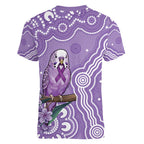 Australia Epilepsy Awareness Women V-Neck T-Shirt Purple Budgerigar Plumeria Aboriginal - Aussie Hoodie