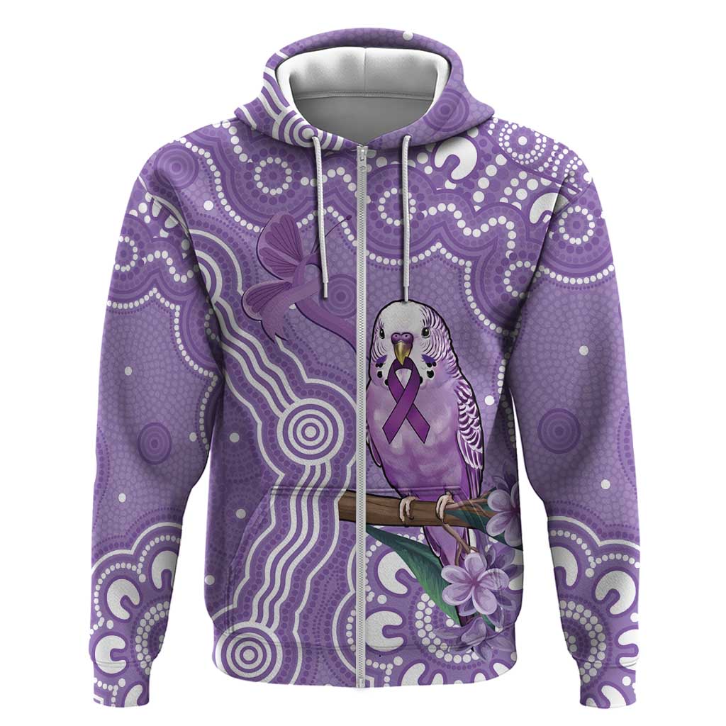 Australia Epilepsy Awareness Zip Hoodie Purple Budgerigar Plumeria Aboriginal - Aussie Hoodie