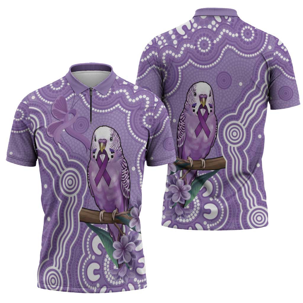 Australia Epilepsy Awareness Zipper Polo Shirt Purple Budgerigar Plumeria Aboriginal - Aussie Hoodie