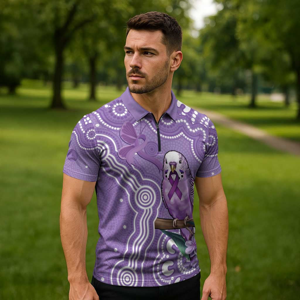 Australia Epilepsy Awareness Zipper Polo Shirt Purple Budgerigar Plumeria Aboriginal - Aussie Hoodie
