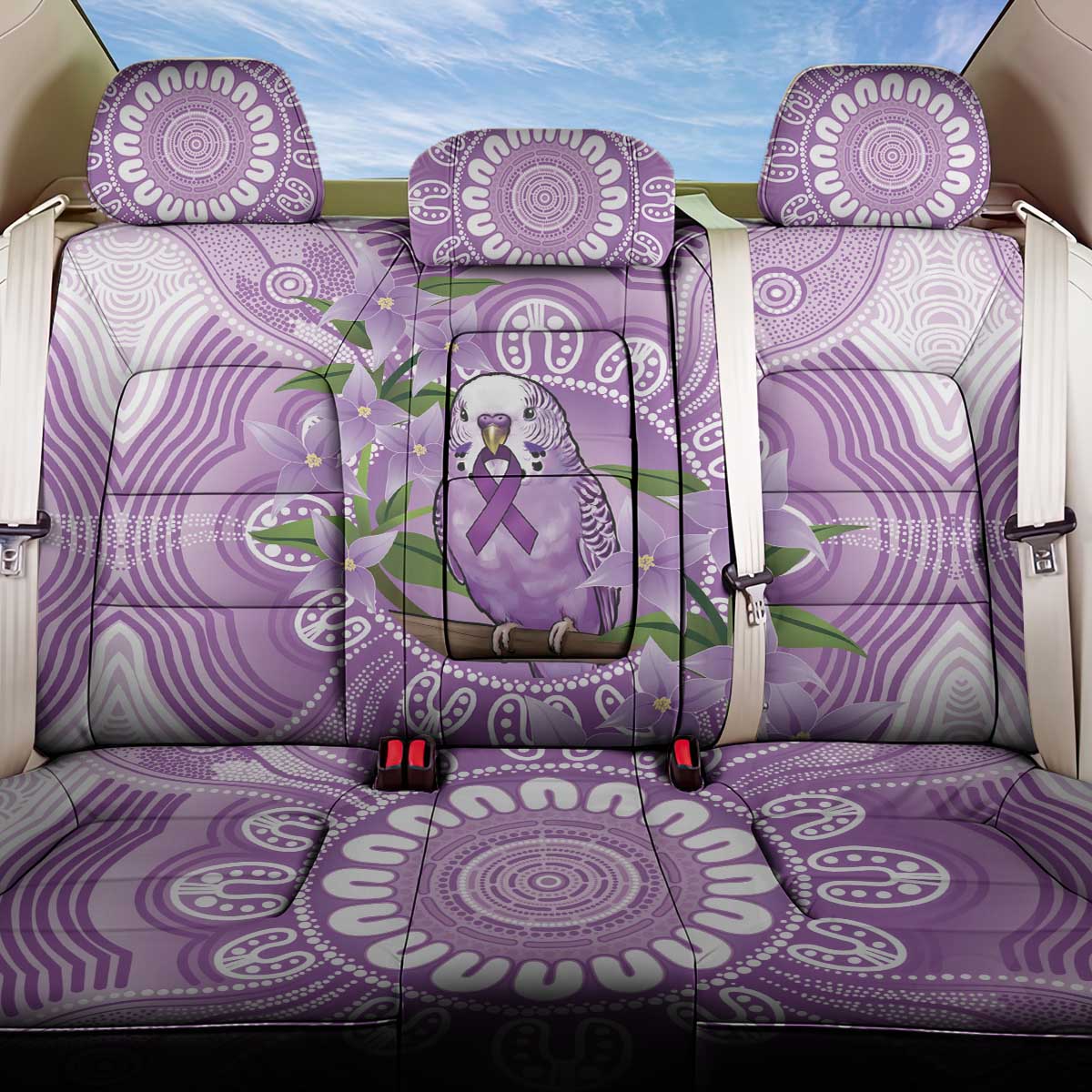 Epilepsy Awareness Budgerigar Australia Back Car Seat Cover Budgie Purple Ribbon Boronia Aboriginal - Aussie Hoodie