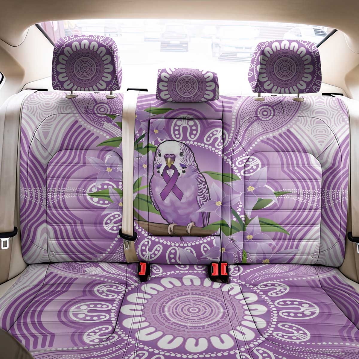 Epilepsy Awareness Budgerigar Australia Back Car Seat Cover Budgie Purple Ribbon Boronia Aboriginal - Aussie Hoodie