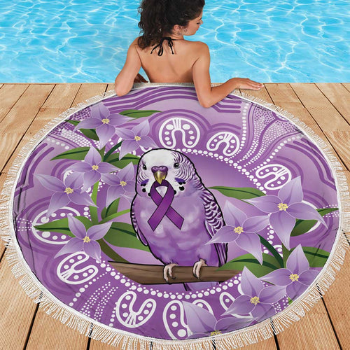 Epilepsy Awareness Budgerigar Australia Beach Blanket Budgie Purple Ribbon Boronia Aboriginal - Aussie Hoodie