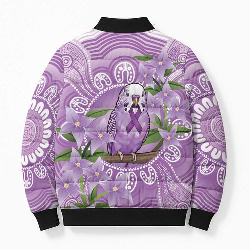 Epilepsy Awareness Budgerigar Australia Bomber Puffer Jacket Budgie Purple Ribbon Boronia Aboriginal - Aussie Hoodie